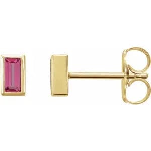 Save On Diamonds Natural Pink Tourmaline / 14K Yellow Natural Emerald Bezel-Set Earrings